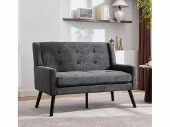 Hauss Spole Sofá de dos plazas y sillones en tejido de lino oscuro - Juego de 2 con patas de madera