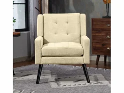 Best Hauss Spole Sofá de dos plazas y sillones en tejido de lino - Conjunto de 2 con patas de madera Beige