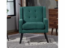 Discount Hauss Spole Sofá de dos plazas y sillones en tejido de lino - Juego de 2 con patas de madera Verde