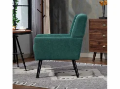 Discount Hauss Spole Sofá de dos plazas y sillones en tejido de lino - Juego de 2 con patas de madera Verde