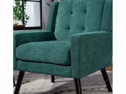 Discount Hauss Spole Sofá de dos plazas y sillones en tejido de lino - Juego de 2 con patas de madera Verde
