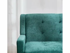 Discount Hauss Spole Sofá de dos plazas y sillones en tejido de lino - Juego de 2 con patas de madera Verde