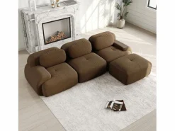 Best Sofá de esquina 3 plazas modular - en Pana - con 3 cojines y otomana - 298x178x70cm - Marrón Sofás Club