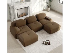 New DripeX Sofá de esquina 3 plazas modular - en Pana - con 3 cojines y 2 otomanas - 298x178x70cm - Marrón Marru00f3n