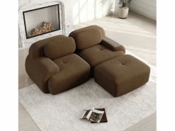 Outlet Sofá de esquina 2 plazas modular - en Pana - con 2 cojines y otomana - ergonómico - 208x178x70cm - Marrón Sofás Club