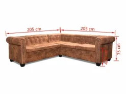 vidaxl Sofá de esquina Chesterfield 5 plazas cuero artificial marrón