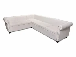 Sale vidaxl Sofá de esquina Chesterfield 6 plazas cuero artificial Blanco