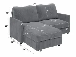 Online Sofá de esquina de 2 salas - ángulo reversible derecho / izquierda - 180x140x86cm - en tela de terciopelo acanalado - carga máxima de 300 kg - Sofá - 2 Plazas|Sofá De Tela