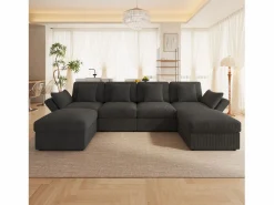 Best Sofá de esquina en forma de U - 6 plazas - con reposabrazos ajustables - con reposapiés desmontable - Pana acanalada - Sofá - 4 Plazas|Sofá Rinconera