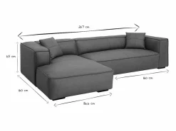 Clearance Sofá de esquina izquierda vintage de 3-4 plazas en cuero marrón y madera negra COBAIN Sofá De Piel