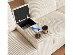Sale Sofá de esquina moderno en forma de U - con USB y Type-C - con 2 reposapiés con almacenamiento - con 2 portavasos - pana acanalada - Sofá - 4 Plazas