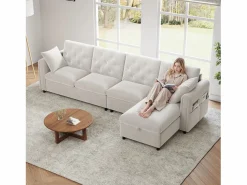 ModernLuxe Sofá de esquina moderno en L - Con espacio de almacenamiento - Ajustable a izquierda y derecha - Con bolsillos laterales de almacenamiento - Terciopelo - ​​​