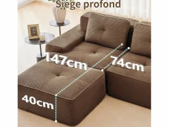 Outlet Sofá de Esquina Modular en Pana, con 2 otomanas y 2 cojines, 204x177x69cm, Marrón Sofá Modular|Sofás Club