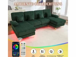 Sale Sofá de esquina panorámico en pana - 4 plazas - con LED RGB y puerto USB+Type-C - 265x135x88cm - Sofá - 4 Plazas