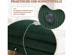 Sale Sofá de esquina panorámico en pana - 4 plazas - con LED RGB y puerto USB+Type-C - 265x135x88cm - Sofá - 4 Plazas