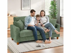 Online DripeX Sofá de terciopelo acanalado de 2 a 2 años, sofá derecha acolchado moderno grande con asientos adicionales de 56 cm - 2 cojines - 178x76x89cm - Verde