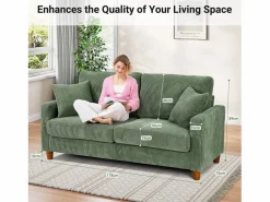 Online DripeX Sofá de terciopelo acanalado de 2 a 2 años, sofá derecha acolchado moderno grande con asientos adicionales de 56 cm - 2 cojines - 178x76x89cm - Verde