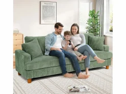 DripeX Sofá de terciopelo acanalado de 3 salones, sofá derecha acolchado moderno grande con asientos profundos adicionales de 53 cm - 2 cojines - 220x76x84cm -
