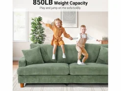DripeX Sofá de terciopelo acanalado de 3 salones, sofá derecha acolchado moderno grande con asientos profundos adicionales de 53 cm - 2 cojines - 220x76x84cm -