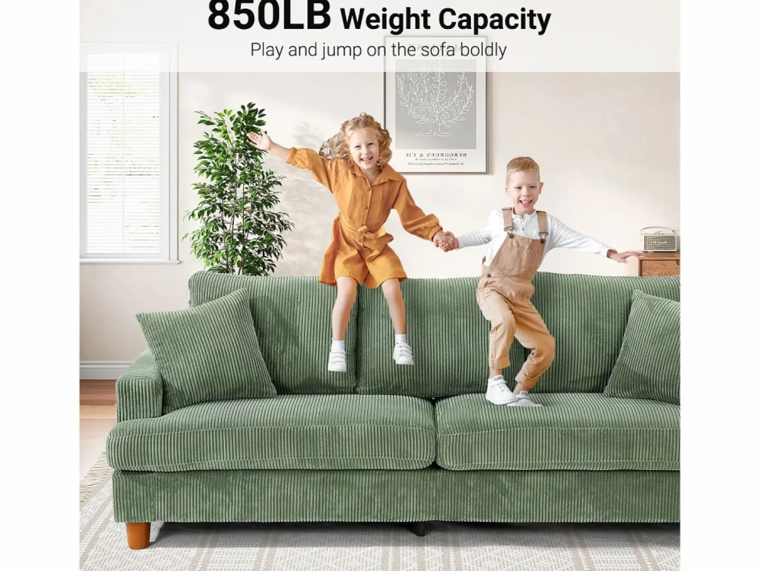 DripeX Sofá de terciopelo acanalado de 3 salones, sofá derecha acolchado moderno grande con asientos profundos adicionales de 53 cm - 2 cojines - 220x76x84cm -
