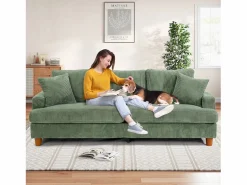 DripeX Sofá de terciopelo acanalado de 3 salones, sofá derecha acolchado moderno grande con asientos profundos adicionales de 53 cm - 2 cojines - 220x76x84cm -
