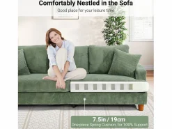 DripeX Sofá de terciopelo acanalado de 3 salones, sofá derecha acolchado moderno grande con asientos profundos adicionales de 53 cm - 2 cojines - 220x76x84cm -