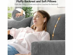 DripeX Sofá de terciopelo acanalado de 3 salones, sofá derecha acolchado moderno grande con asientos profundos adicionales de 53 cm - 2 cojines - 220x76x84cm -