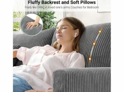 Hot Sofá de terciopelo acanalado de 2 a 2 años, sofá derecha acolchado moderno grande con asientos adicionales de 56 cm - 2 cojines - 178x76x89cm - Todos Los Sofás|Sofá Escandinavo