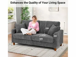 New Sofá de terciopelo acanalado de 2 a 2 años, sofá derecha acolchado moderno grande con asientos adicionales de 56 cm - 2 cojines - 178x76x89cm - Sofá Escandinavo|Sofá - 2 Plazas