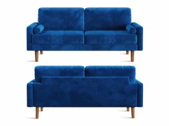 Sale DripeX Sofá de terciopelo derecho y madera maciza - 3 lugares - carga máxima 300 kg - 176x78x85cm Azul