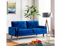 Sale DripeX Sofá de terciopelo derecho y madera maciza - 3 lugares - carga máxima 300 kg - 176x78x85cm Azul