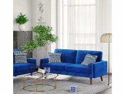 Sale DripeX Sofá de terciopelo derecho y madera maciza - 3 lugares - carga máxima 300 kg - 176x78x85cm Azul