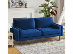 Sale DripeX Sofá de terciopelo derecho y madera maciza - 3 lugares - carga máxima 300 kg - 176x78x85cm Azul