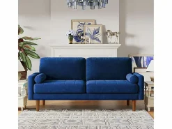 Sale DripeX Sofá de terciopelo derecho y madera maciza - 3 lugares - carga máxima 300 kg - 176x78x85cm Azul