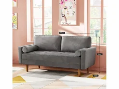 DripeX Sofá de terciopelo de 2 salones modernos, reposabrazos acolchados, madera maciza, madera blanda, 143x77x86cm