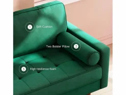 DripeX Sofá de terciopelo de 2 salones modernos, reposabrazos acolchados, madera maciza, madera blanda, 143x77x86cm Verde