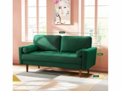 DripeX Sofá de terciopelo de 2 salones modernos, reposabrazos acolchados, madera maciza, madera blanda, 143x77x86cm Verde