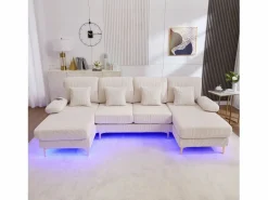 New Sofá en forma de U - 265 x 135 x 88 cm - con LED + puerto USB-C + 4 cojines - terciopelo - Sofá - 4 Plazas