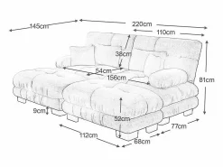 Sale Sofá esquina 2 plazas + 2 poufs - con 4 cojines - tejido felpa - 220x145x81cm Sofás Club