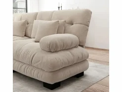 New DripeX Sofá esquina 2 plazas + 2 poufs - con 4 cojines - tejido felpa - 220x145x81cm Beige