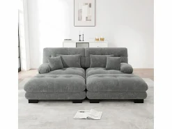 Online DripeX Sofá esquina 2 plazas + 2 poufs - con 4 cojines - tejido felpa - 220x145x81cm Gris