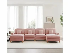 DripeX Sofá Esquina Modular 4 Plazas en U - Chenille - Funda Extraíble y 2 Pufs - 350x140x93cm - Rosa