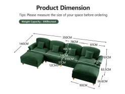 Sale Sofá Esquina Modular 4 Plazas en U - Chenille - Funda Extraíble y 2 Pufs - 350x140x93cm - Sofás Club