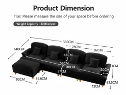 Sofá Esquina Modular 4 Plazas en L - Chenille - Funda Extraíble y Puf - 350x140x93cm - Sofás Club