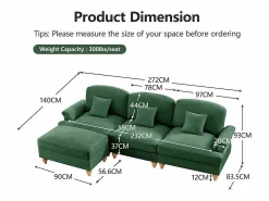 Hot Sofá Esquina Modular 3 Plazas Chenille - Funda Extraíble y Puf Móvil - 272x140x93cm - Sofá Modular|Sofás Club