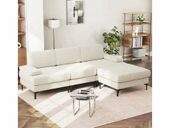Clearance Sofá Esquinero 3 Plazas en Chenilla - con Puff - Carga Máx. 650kg - 244x146x83cm - Todos Los Sofás|Sofá De Terciopelo