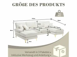 Sofá esquinero - Sofá de 4 plazas con asientos y cojines - para salón y dormitorio