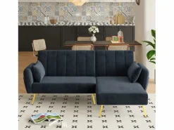 Outlet Hauss Spole Sofá esquinero convertible de 3 plazas - Terciopelo - Negro
