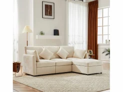 Clearance ModernLuxe Sofá esquinero de 3 plazas - con reposapiés modular - chenilla - Beige