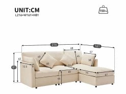 Clearance ModernLuxe Sofá esquinero de 3 plazas - con reposapiés modular - chenilla - Beige
